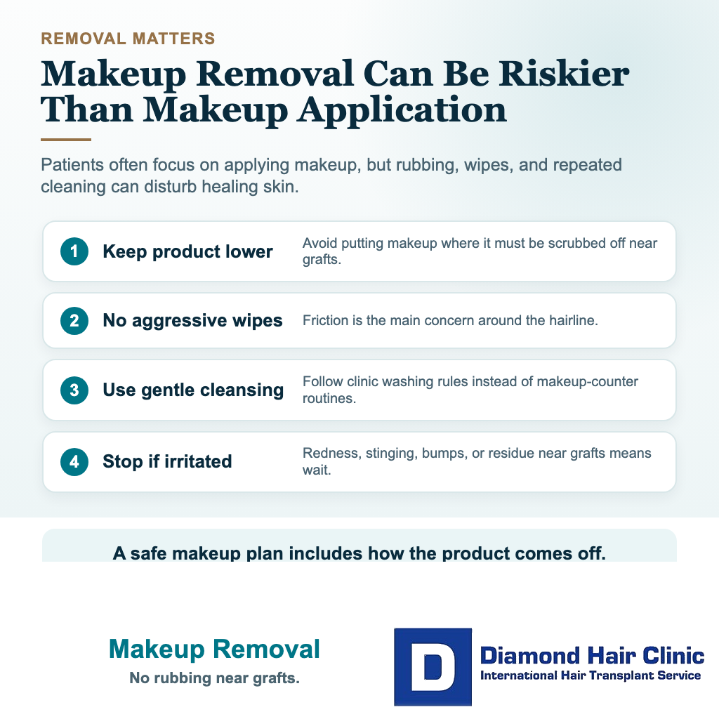 When Can I Wear Makeup After a Hair Transplant? visual: makeup removal