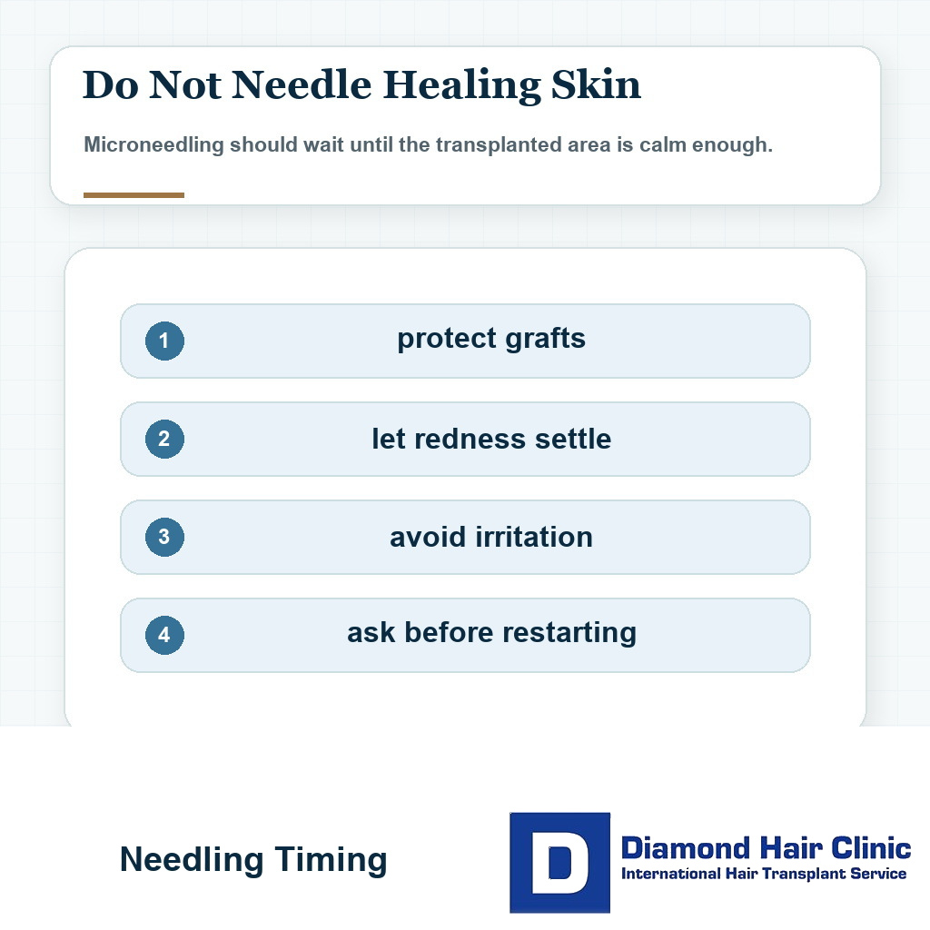 Microneedling after hair transplant timing visual focused on scalp healing