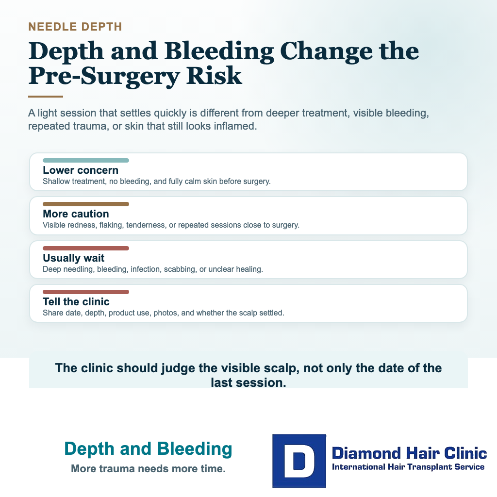 Can Microneedling Before a Hair Transplant Make Surgery Riskier? visual explaining why needle depth and bleeding matter before surgery