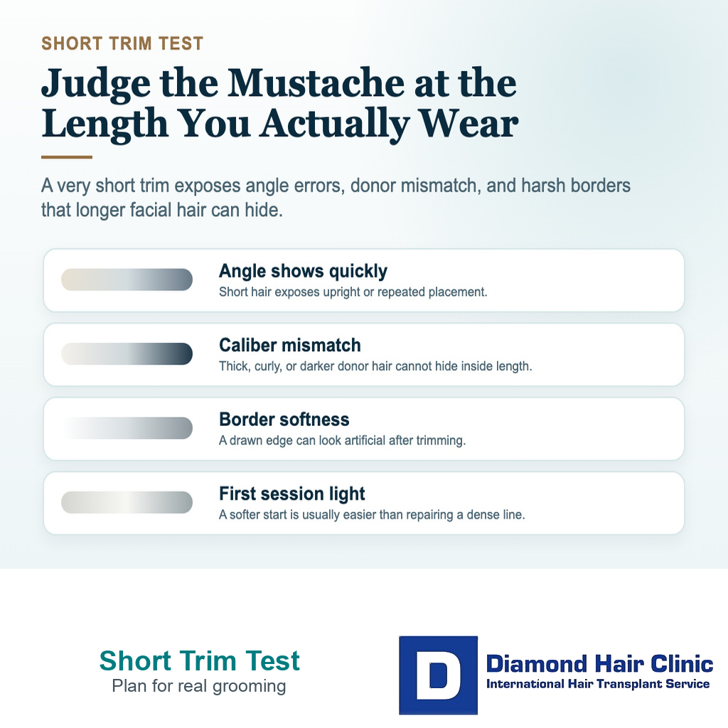 Short trim test card for mustache hair transplant planning