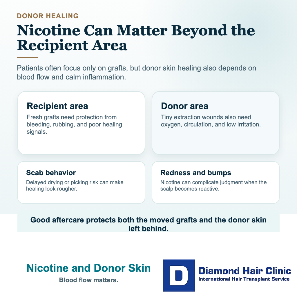 Can I Use Nicotine Pouches After a Hair Transplant? visual: nicotine and donor skin