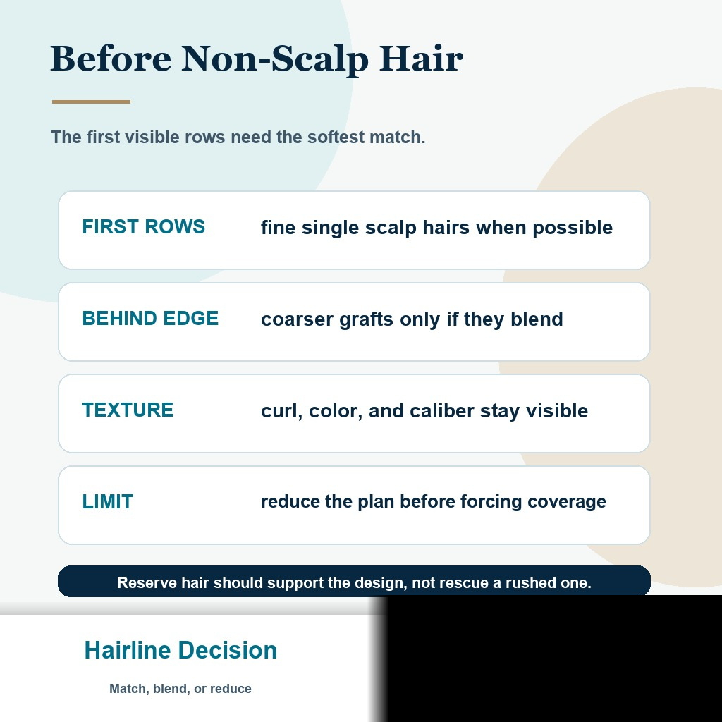 Hairline decision card showing first rows behind edge texture and plan limit considerations