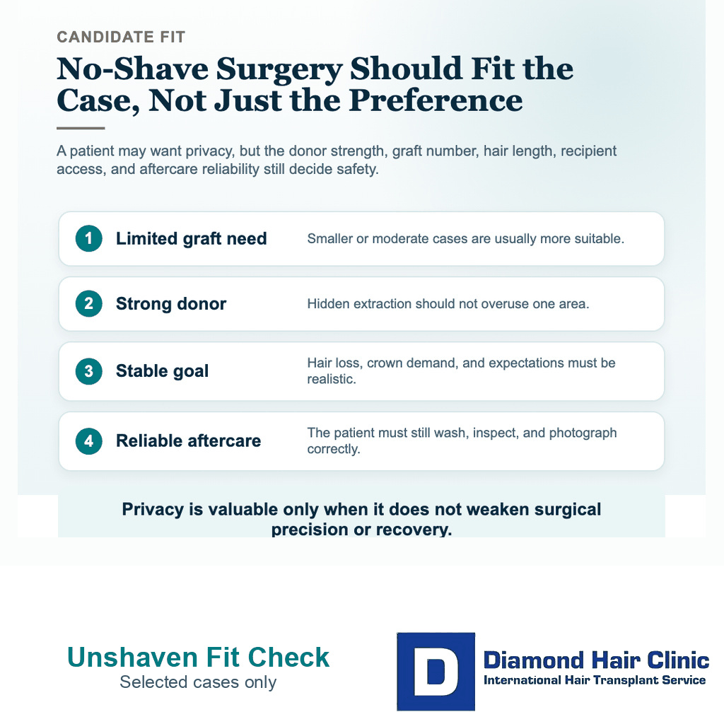 Candidate fit check for unshaven hair transplant planning