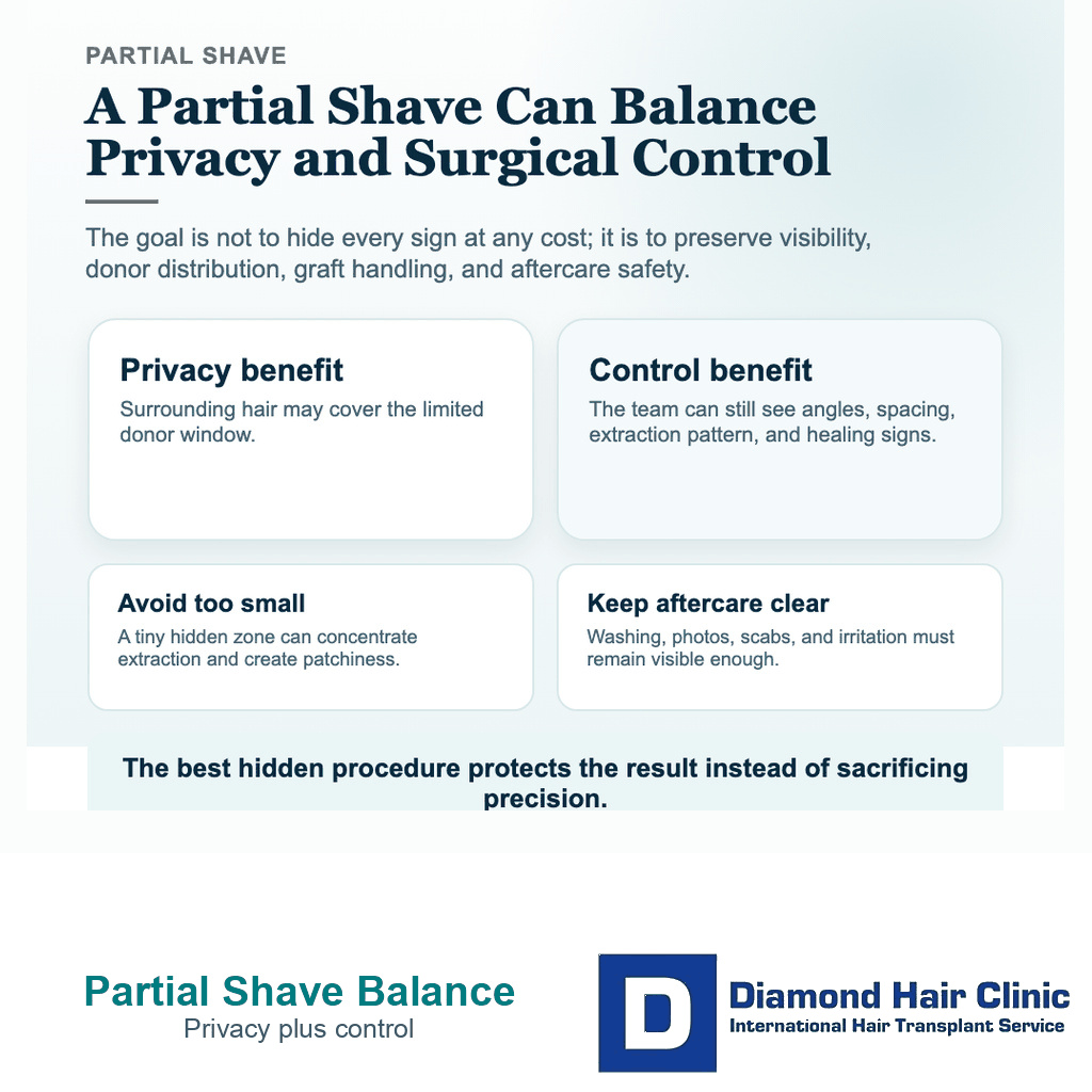 Partial shave balance for unshaven hair transplant planning
