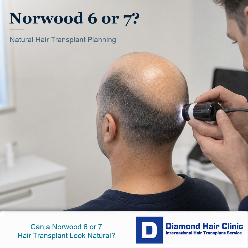 Norwood 6 or 7 patient having donor area assessed before hair transplant planning