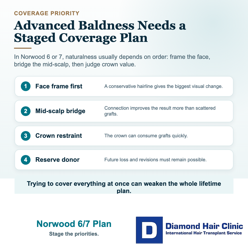 Can a Norwood 6 or 7 Hair Transplant Look Natural? visual explaining norwood 6/7 plan