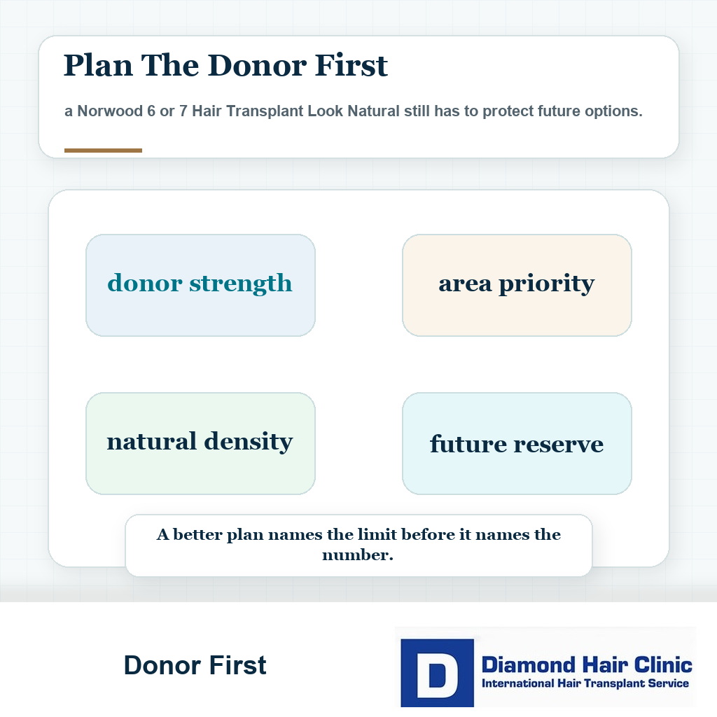 Donor first planning card for a norwood 6 or 7 hair transplant look natural