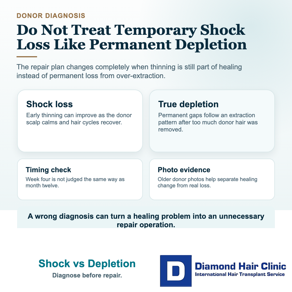 Visual comparing temporary shock loss with true donor depletion after an overharvested donor area