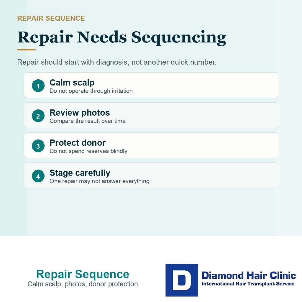 Repair sequence card for an overharvested donor area be repaired