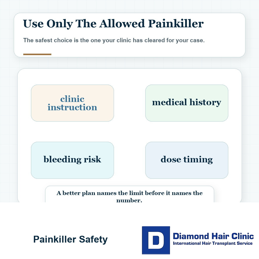 Painkiller safety visual for medication use after hair transplant surgery