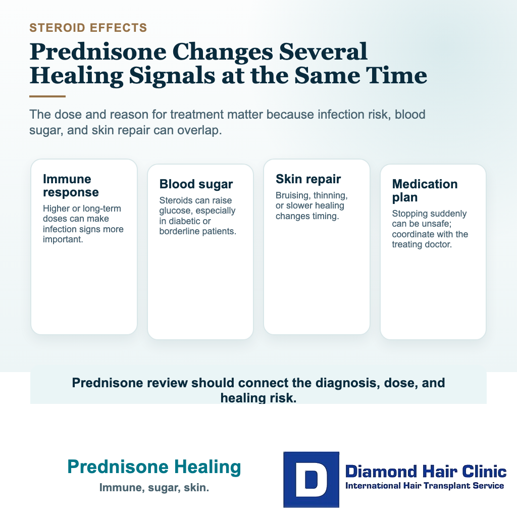 Can I Have a Hair Transplant While Taking Prednisone? visual: prednisone healing