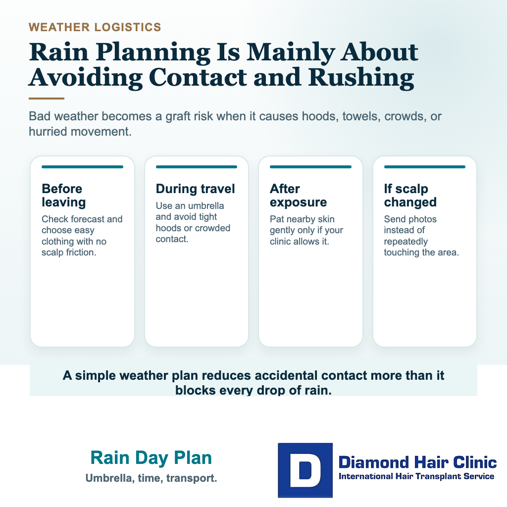 Can I Go Out in the Rain After a Hair Transplant? visual: rain day plan