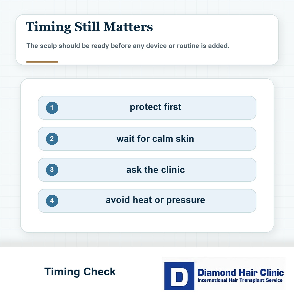Timing check visual for red light therapy after hair transplant