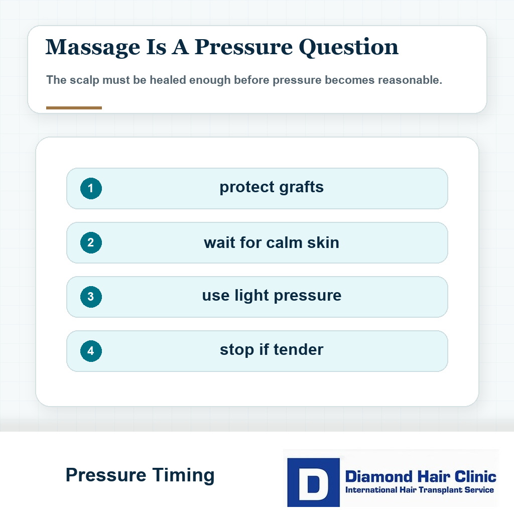 Scalp massage after hair transplant visual focused on pressure timing