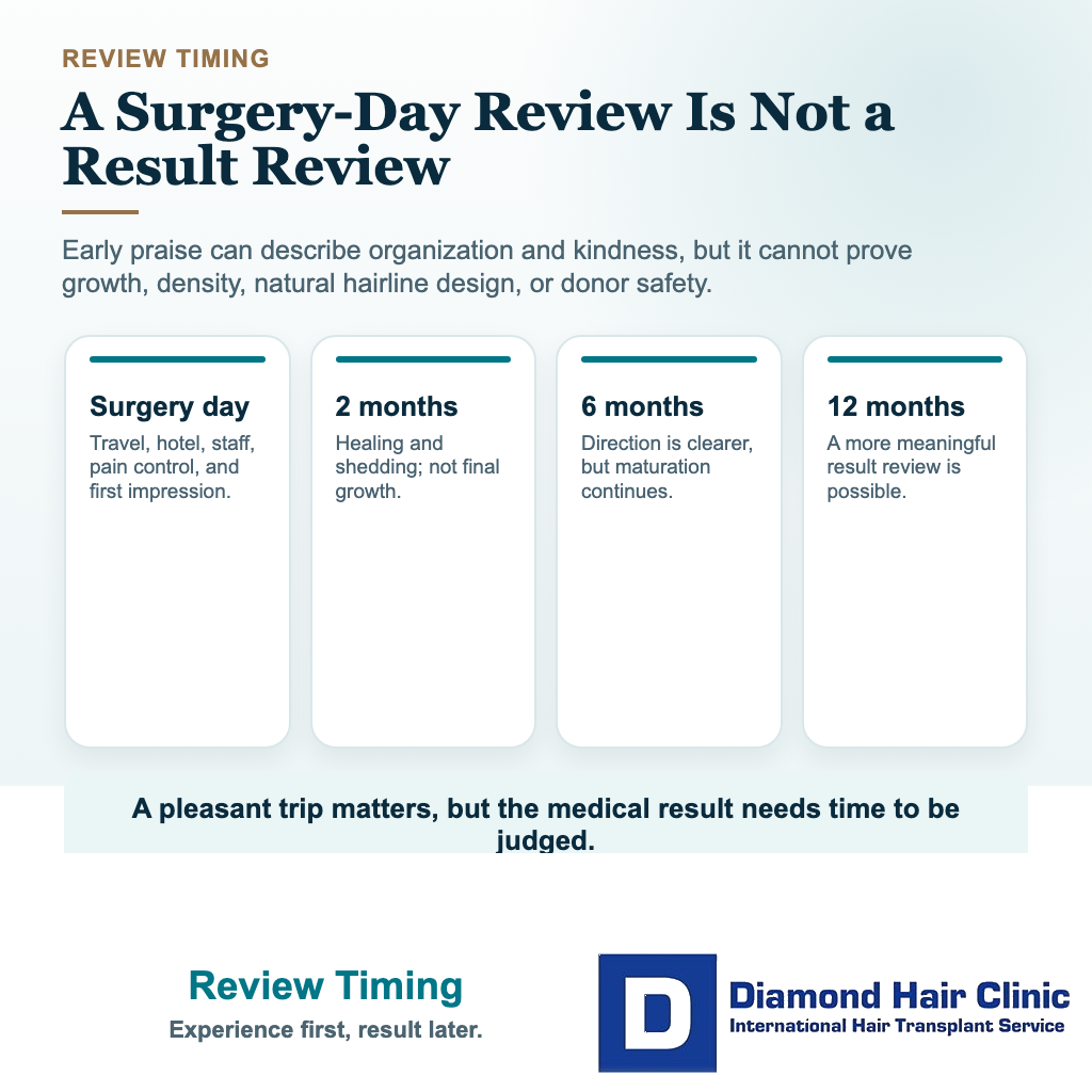 Why Do Good Hair Transplant Results in Turkey Often Stay Quiet Online? visual explaining review timing