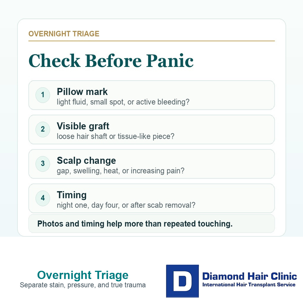 Sleep accident triage card showing what to check after waking up on grafts