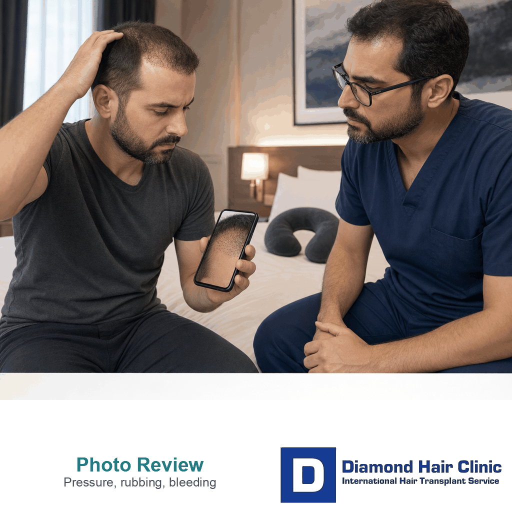 Clinic photo review after a patient worries about sleeping on grafts after hair transplant