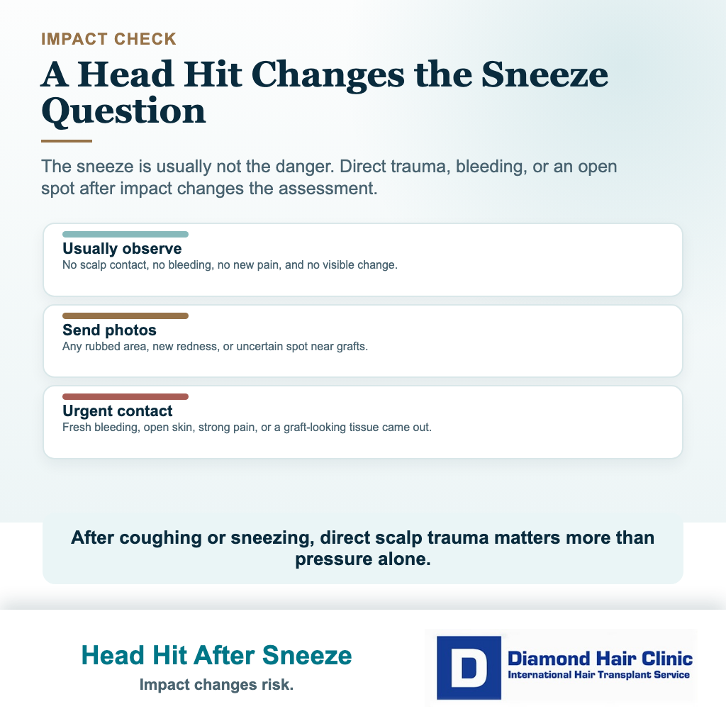 Can One Sneeze or Cough Make Hair Transplant Grafts Come Out? visual: head hit after sneeze