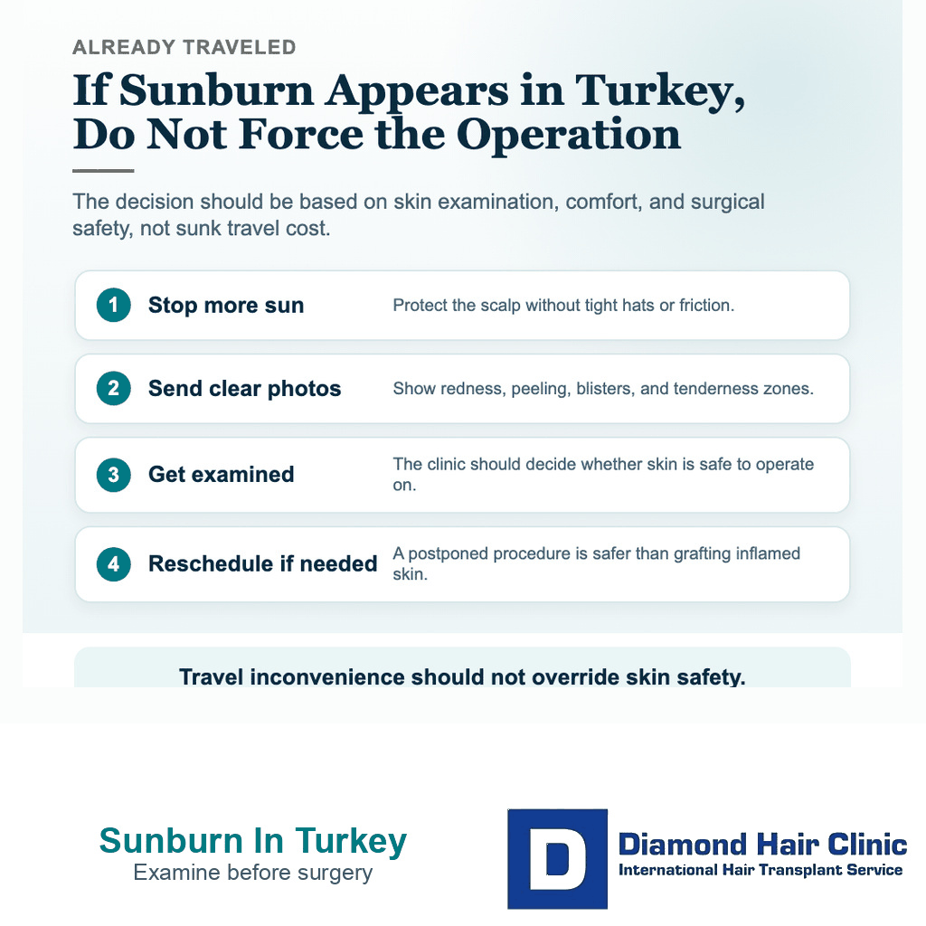 Sunburned scalp in Turkey before planned hair transplant surgery