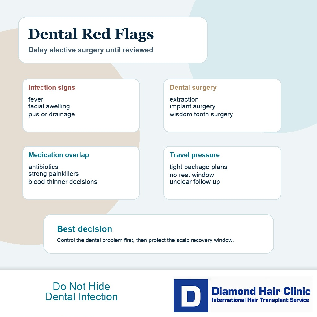 Dental infection red flag card for patients planning a hair transplant