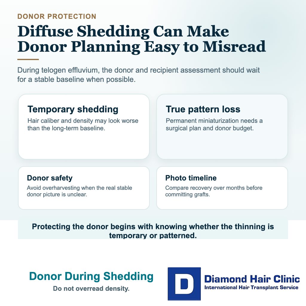 Can I Have a Hair Transplant During Telogen Effluvium? visual: donor during shedding