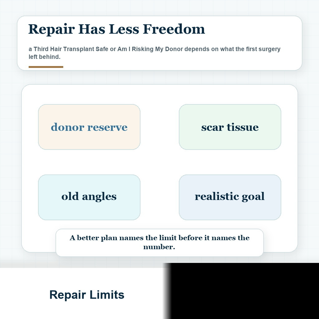 Repair limitation visual showing donor-area limits before a third hair transplant