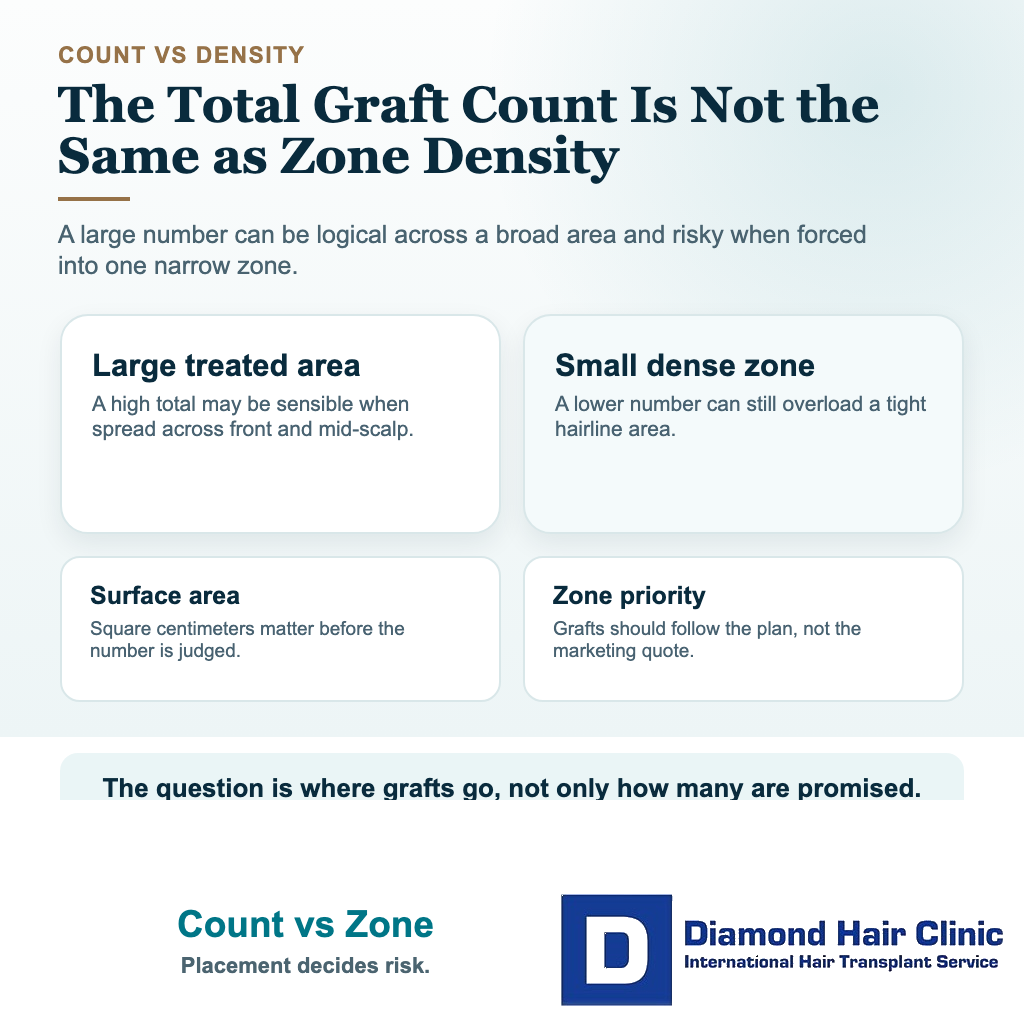 Can Too Many Grafts in One Area Damage a Hair Transplant? visual explaining count vs zone