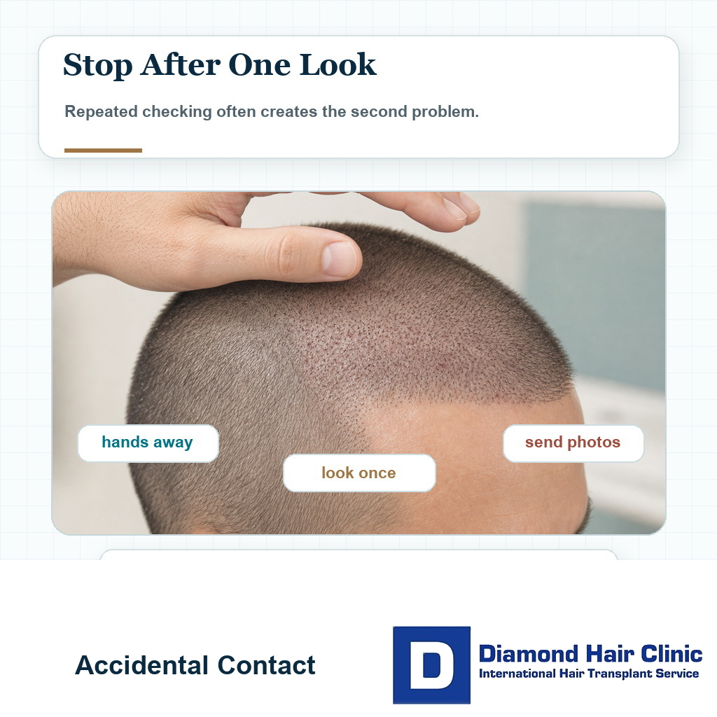 Hand kept away from transplanted grafts after accidental contact