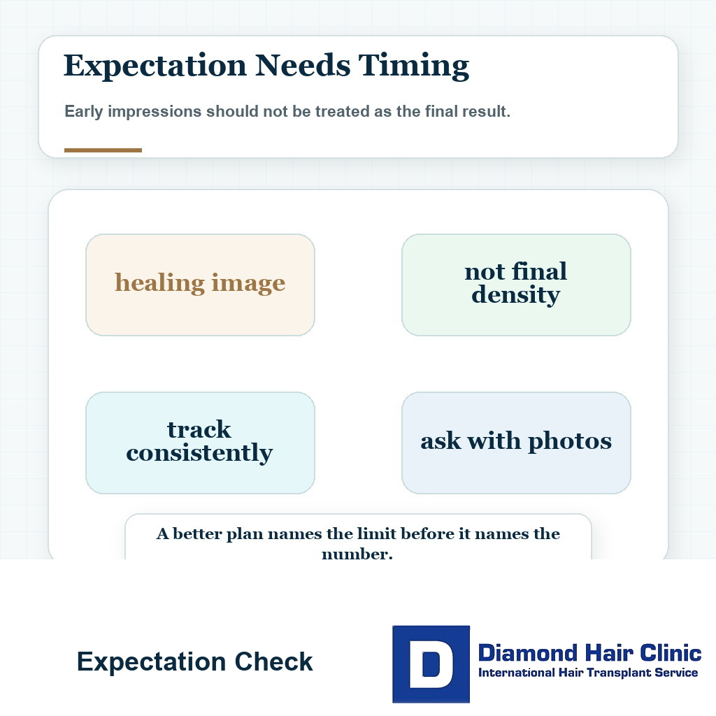 Expectation check visual for judging hair transplant growth at the right timeline