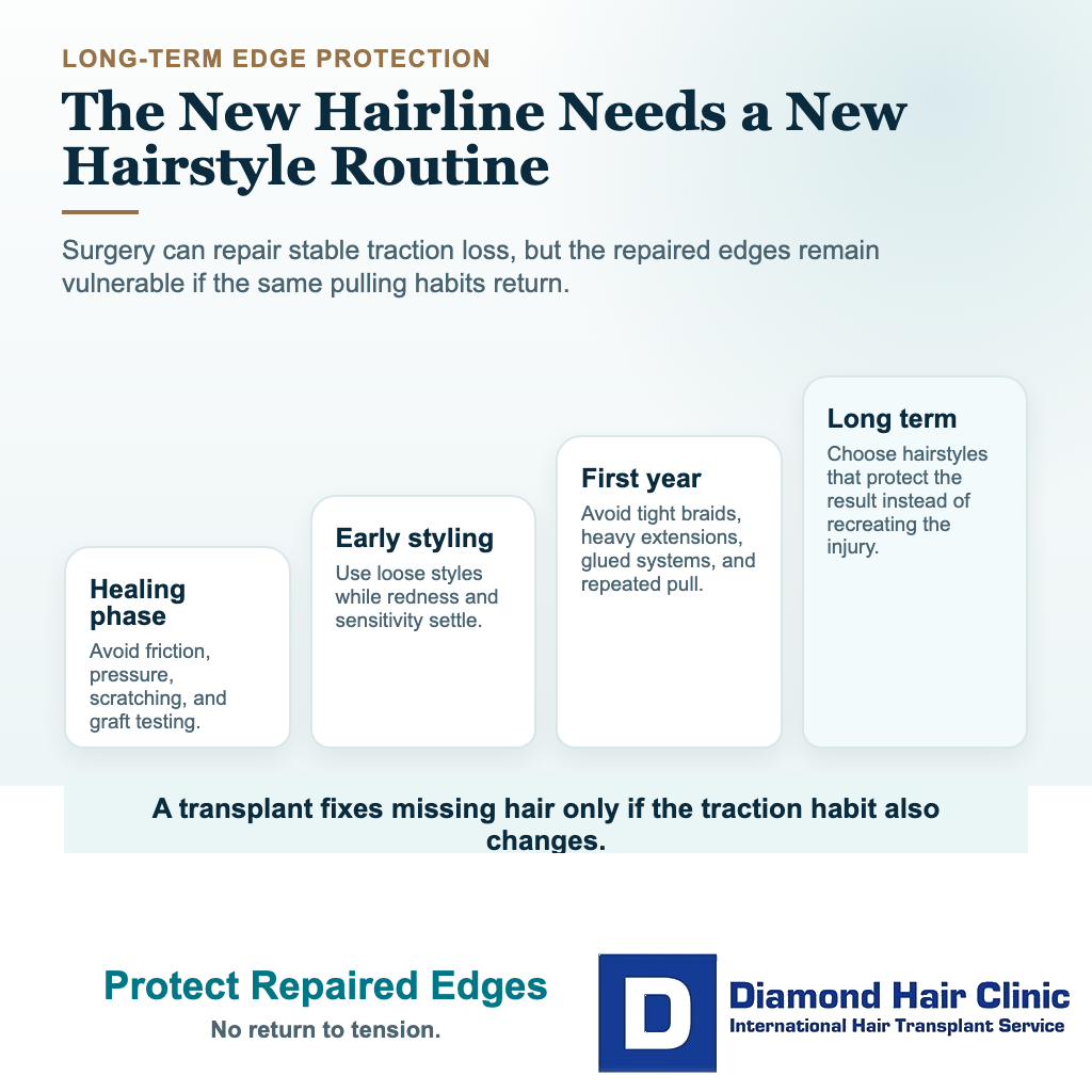 Can a Hair Transplant Fix Traction Alopecia? visual explaining protect repaired edges