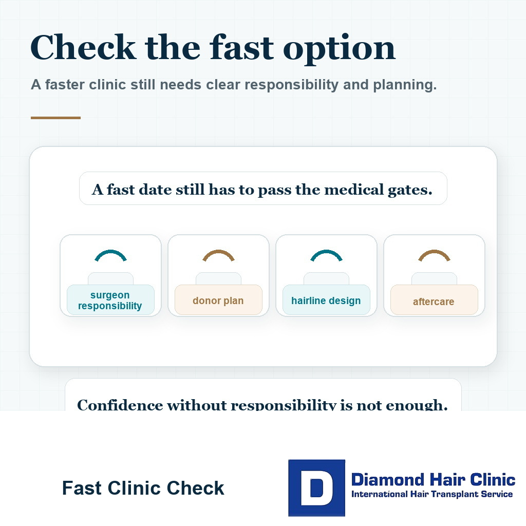 Visual showing a faster hair transplant clinic should clearly explain surgeon responsibility donor planning hairline design and aftercare