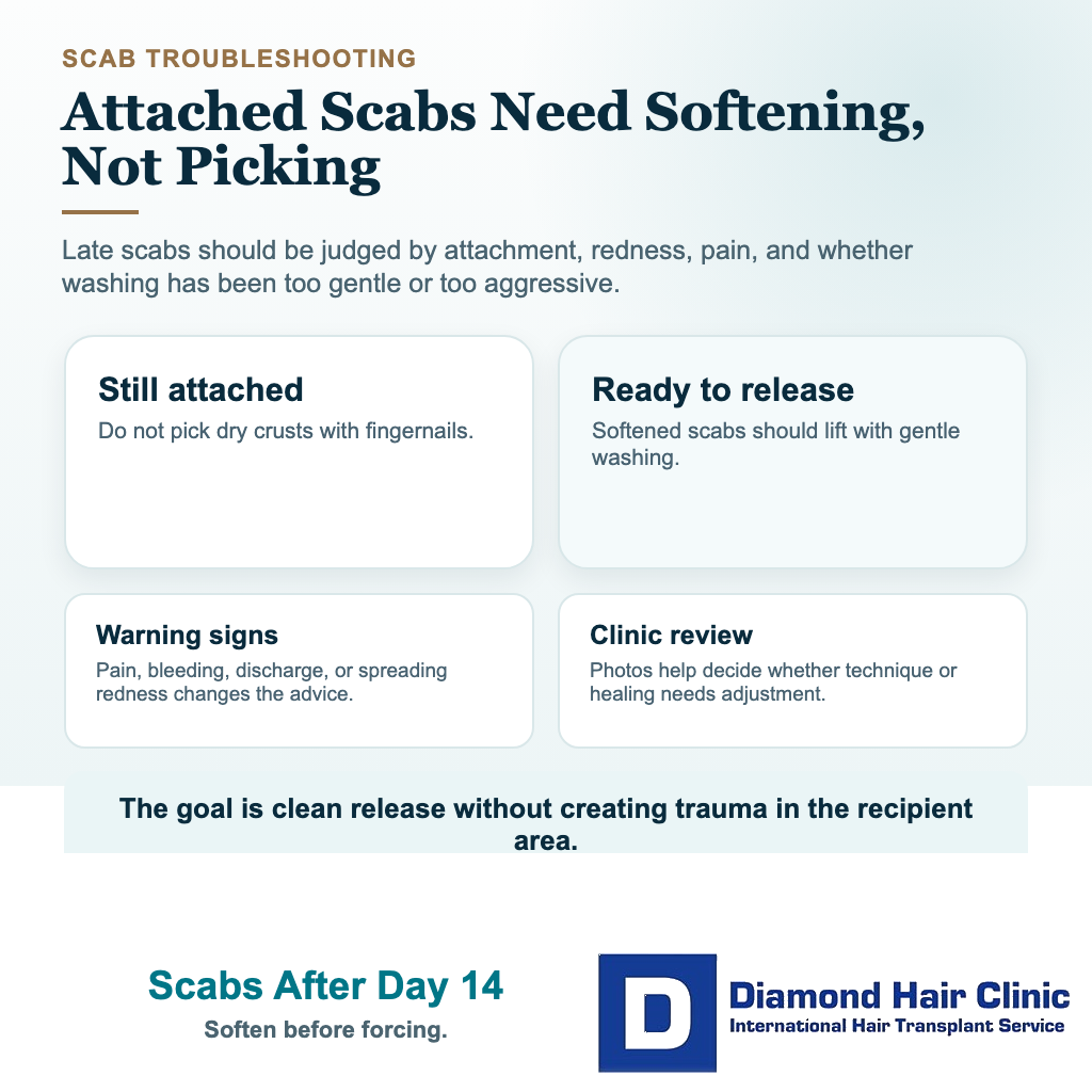 When Can I Wash My Hair Normally After a Hair Transplant? visual explaining scabs after day 14