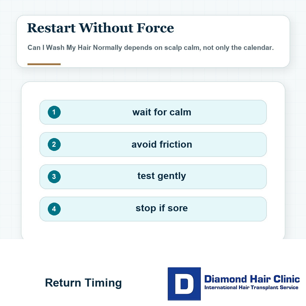 Return timing visual for can i wash my hair normally after hair transplant