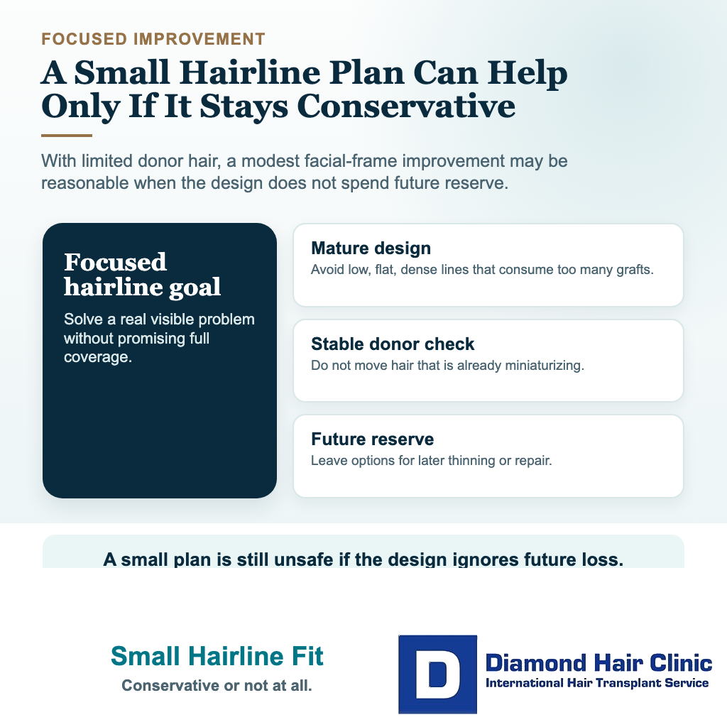 Weak donor area hair transplant visual explaining when a small conservative hairline transplant may still work