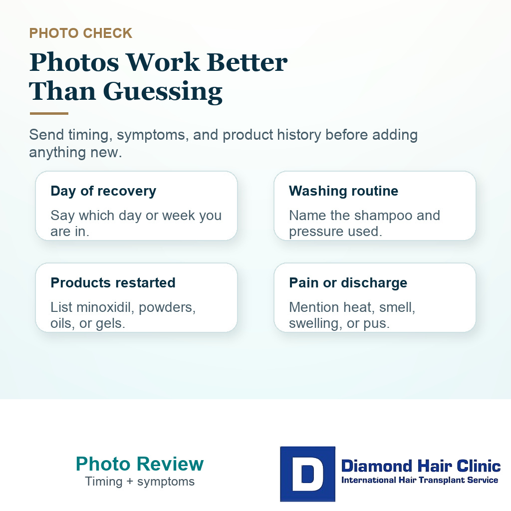 Decision card showing when flakes can be watched and when transplant patients should send photos