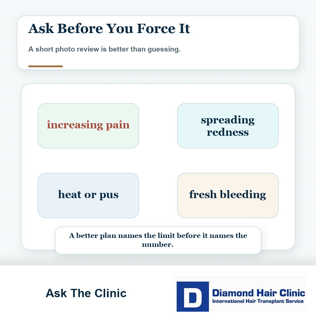 Clinic contact visual for wiry hair concerns during transplant recovery