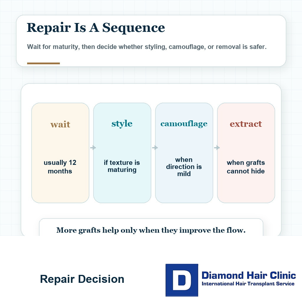 Repair sequence for wrong hair direction after transplant