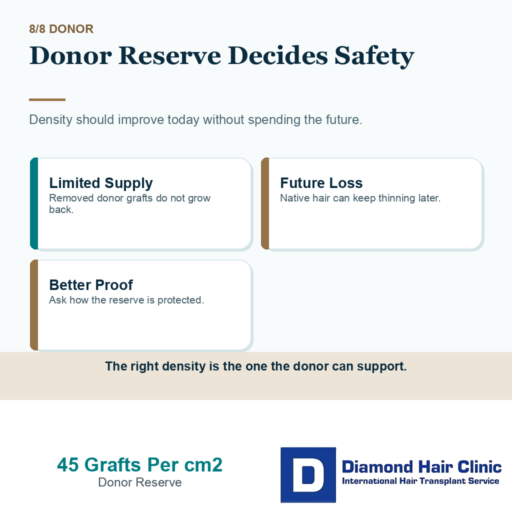 45 grafts per cm2 carousel slide 8 explaining donor reserve decides safety