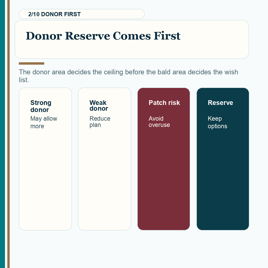 Large hair transplant session donor safety slide 2 explaining donor reserve comes first