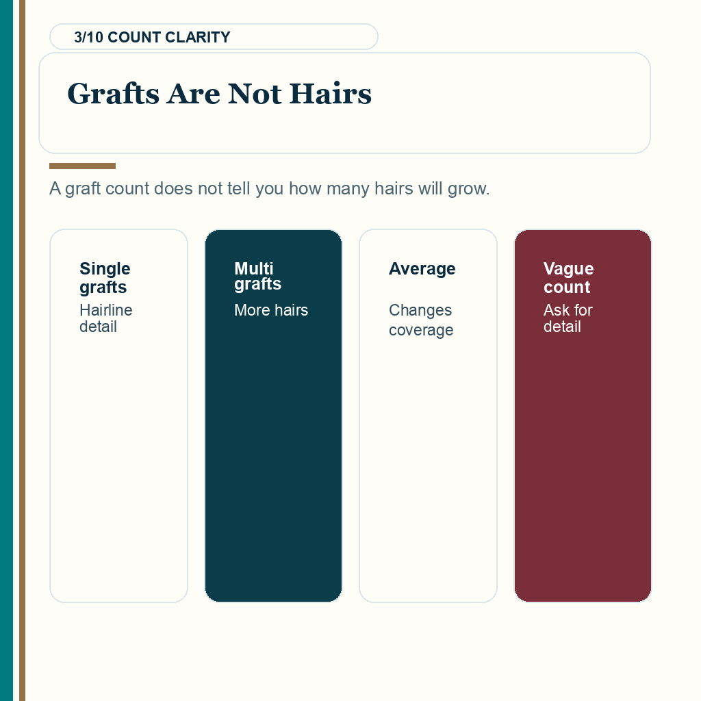 Large hair transplant session donor safety slide 3 explaining grafts are not hairs