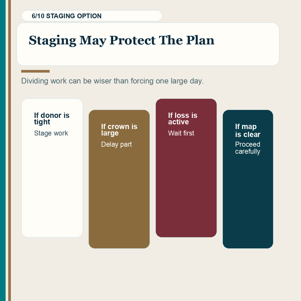 Large hair transplant session donor safety slide 6 explaining staging may protect the plan