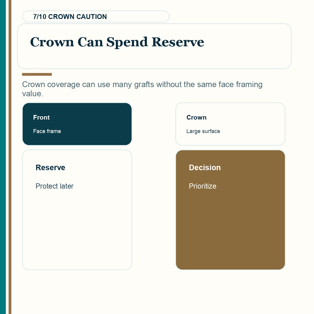 Large hair transplant session donor safety slide 7 explaining crown can spend reserve
