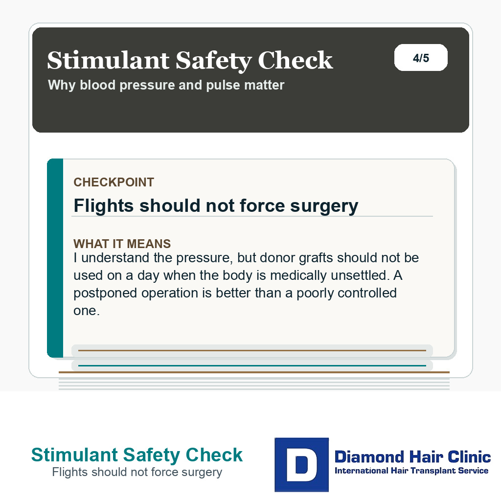 Stimulant Safety Check carousel slide about flights should not force surgery