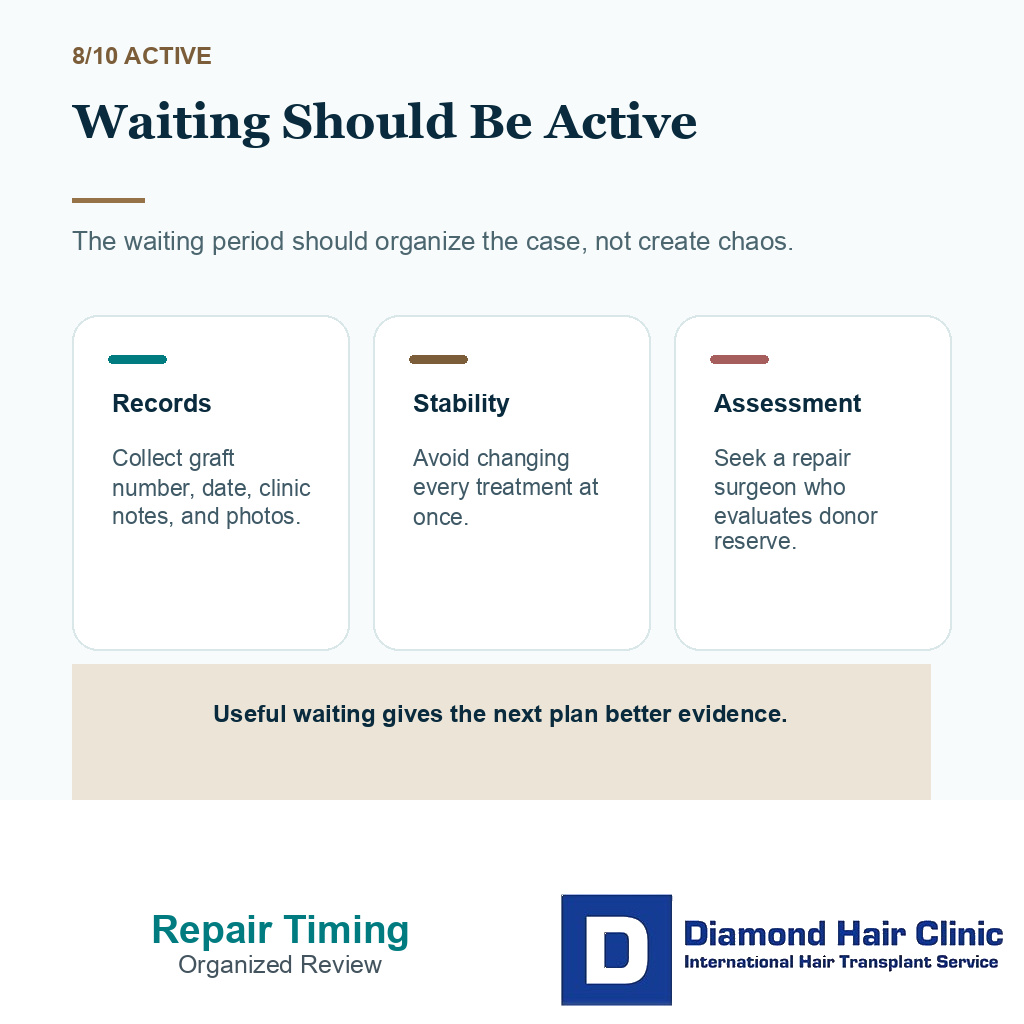 Bad hair transplant repair timing carousel slide 8 showing active waiting before repair