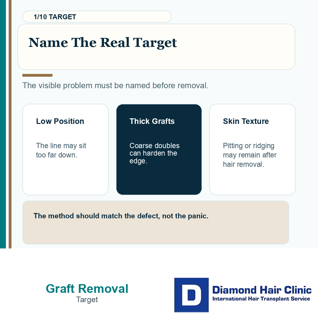Bad hairline graft removal carousel slide 1 explaining name the real target