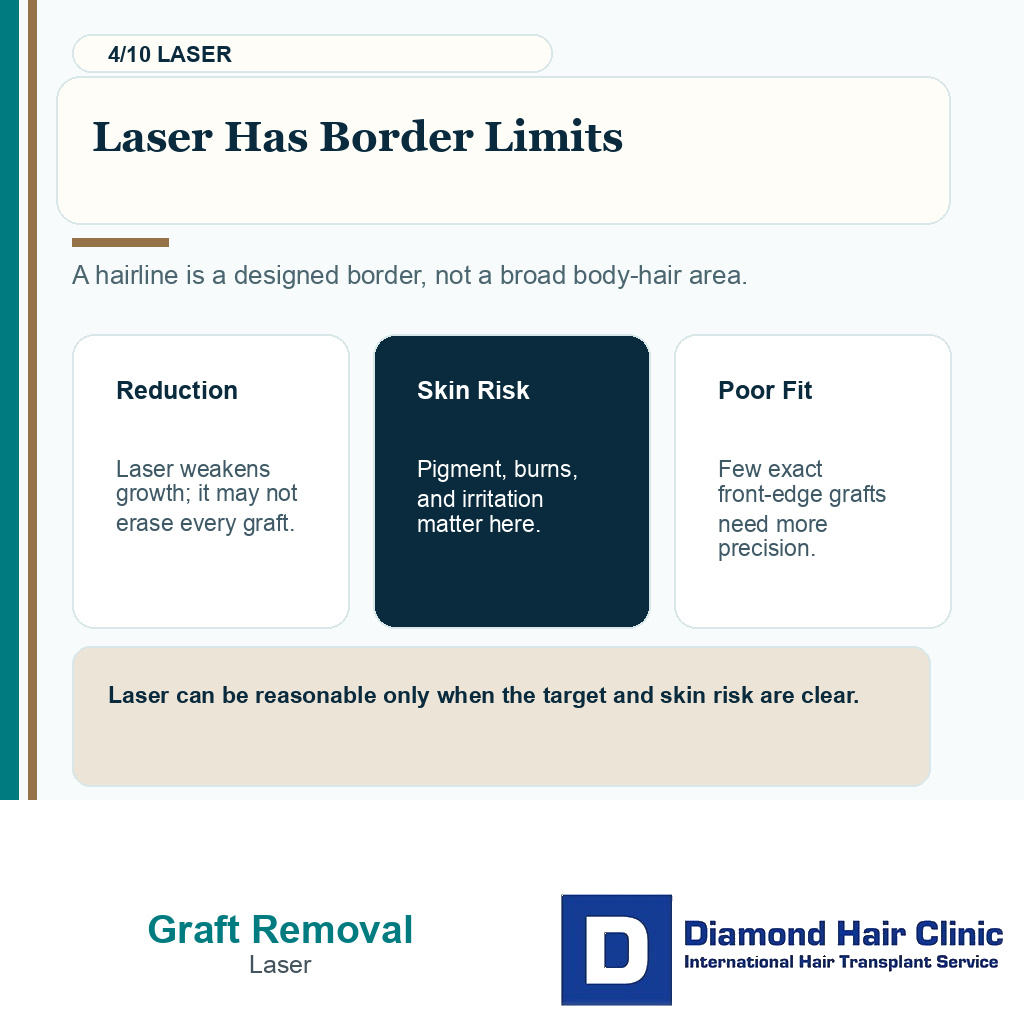 Bad hairline graft removal carousel slide 4 explaining laser has border limits
