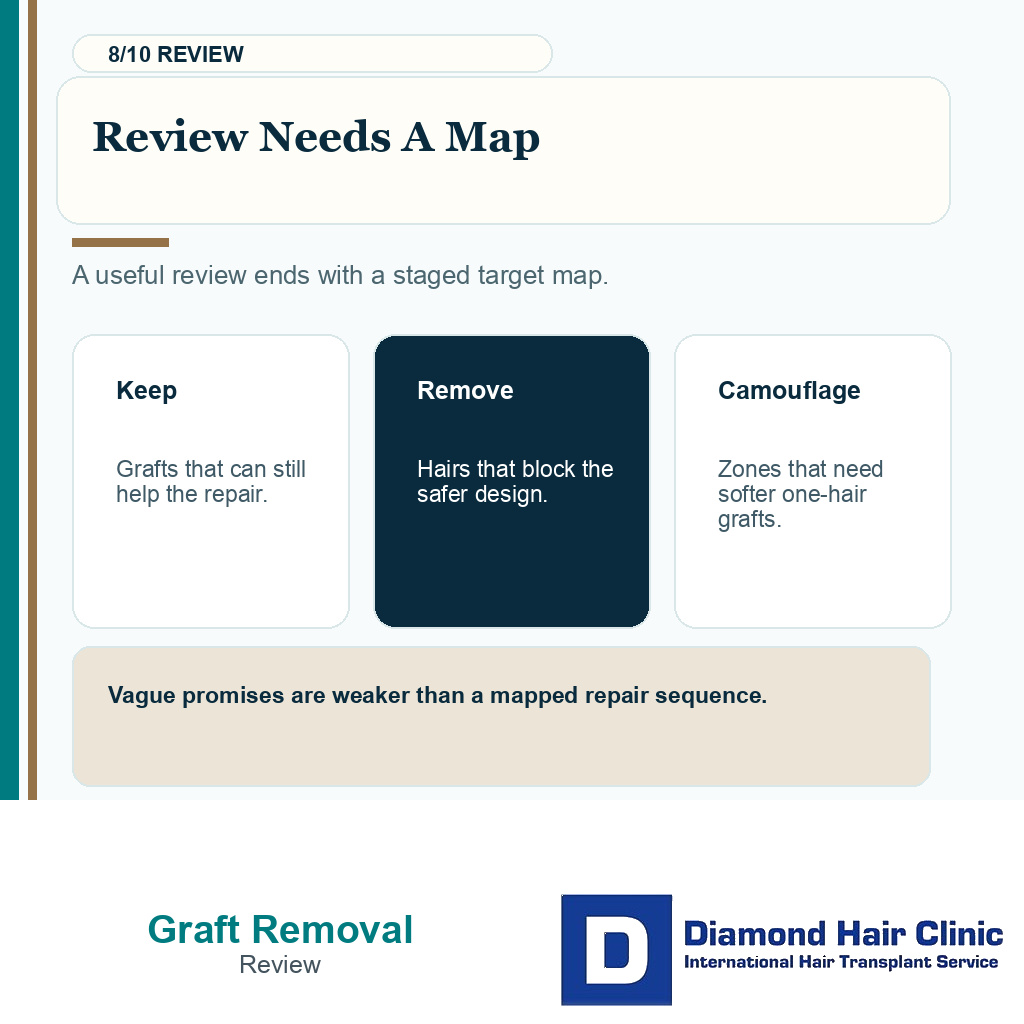 Bad hairline graft removal carousel slide 8 explaining review needs a map