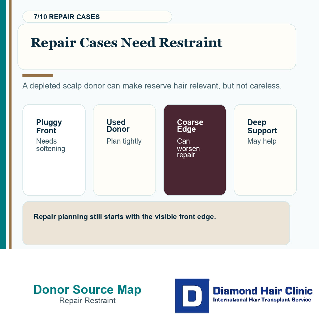Beard and body hair hairline carousel slide 7 explaining repair cases need restraint