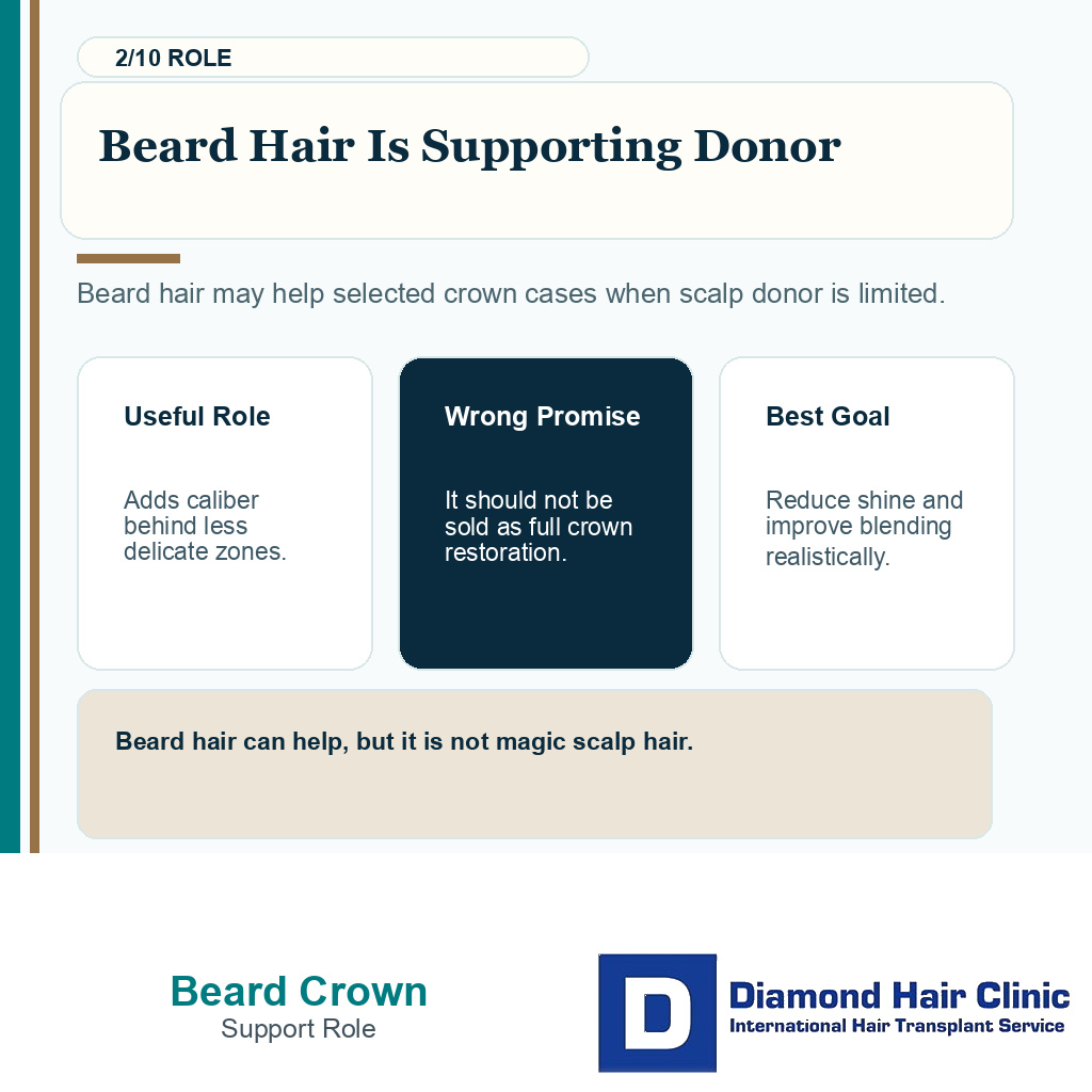 Beard hair crown transplant carousel slide 2 explaining beard hair is supporting donor