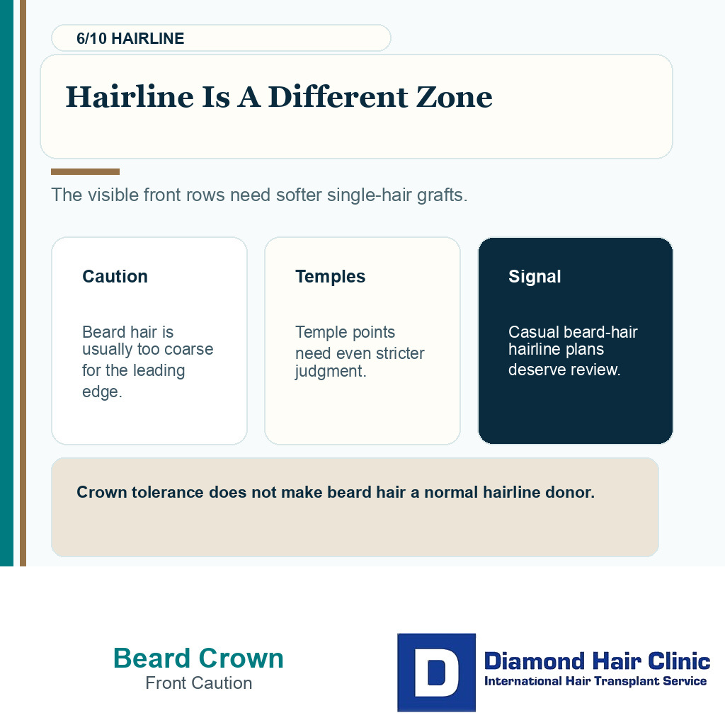 Beard hair crown transplant carousel slide 6 explaining hairline is a different zone